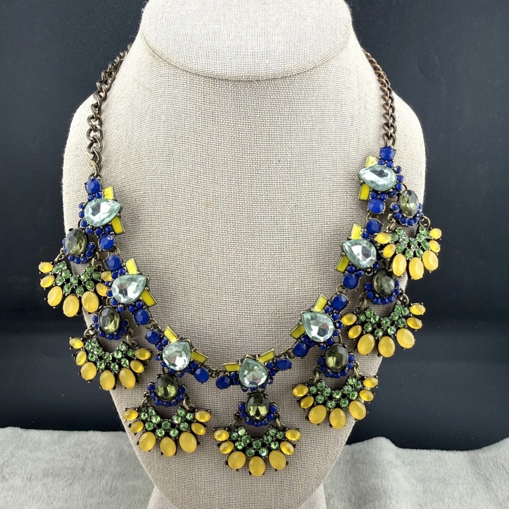 Baublebar Necklace Statement Spring Green Yellow‎ Gold Tone Rhinestone Bib 18"